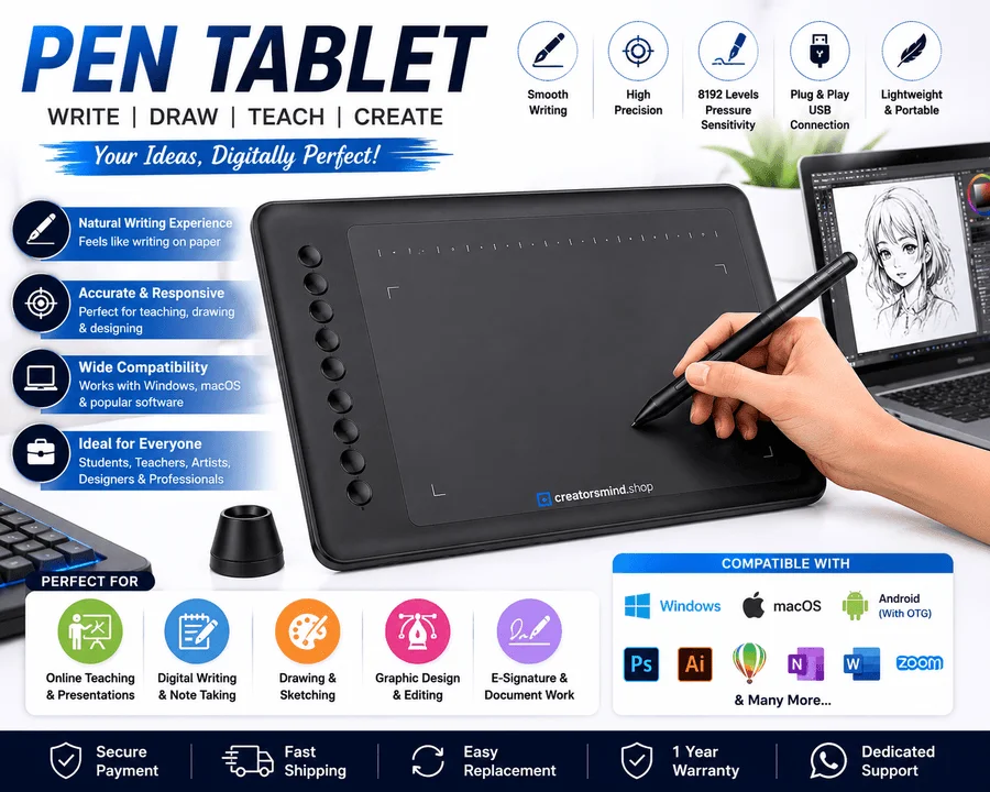 Professional Pen Tablets for Online Teaching, Digital Writing & Graphic Design